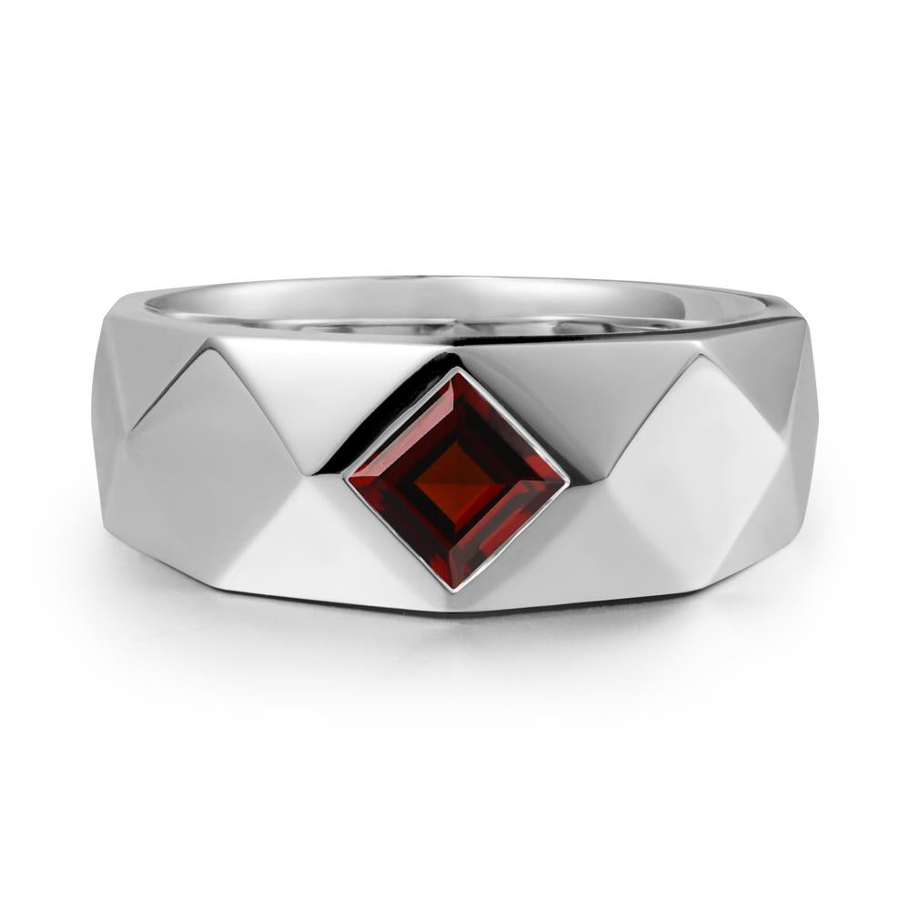 Wide Band Geometric Garnet Ring - LUO Jewelry #metal_14k white gold