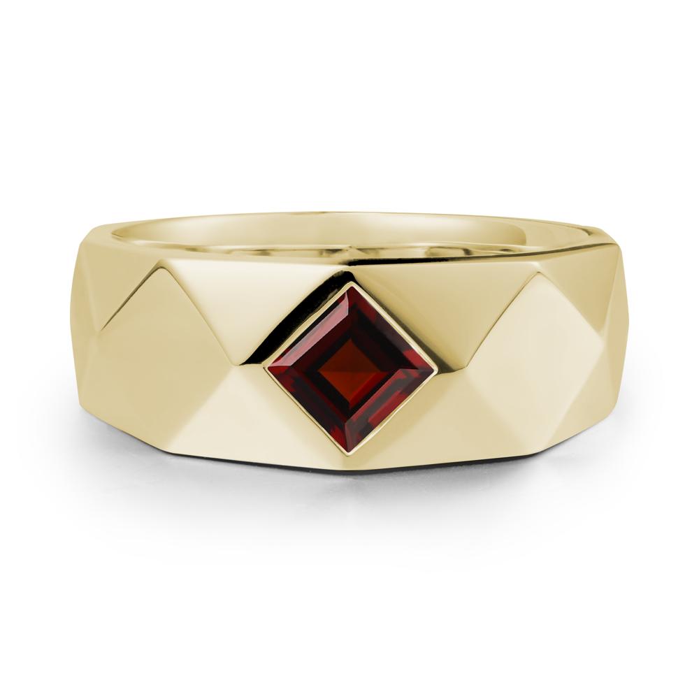 Wide Band Geometric Garnet Ring - LUO Jewelry #metal_14k yellow gold