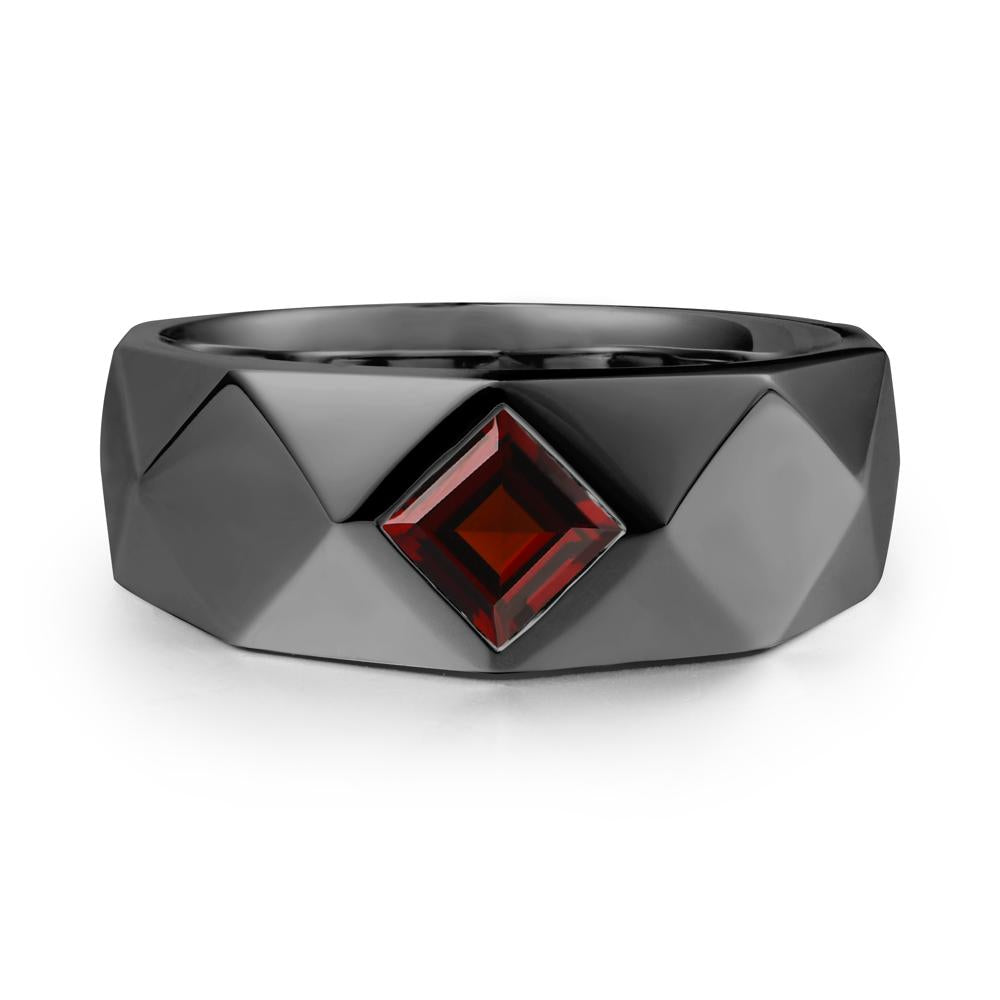 Wide Band Geometric Garnet Ring - LUO Jewelry #metal_black finish sterling silver