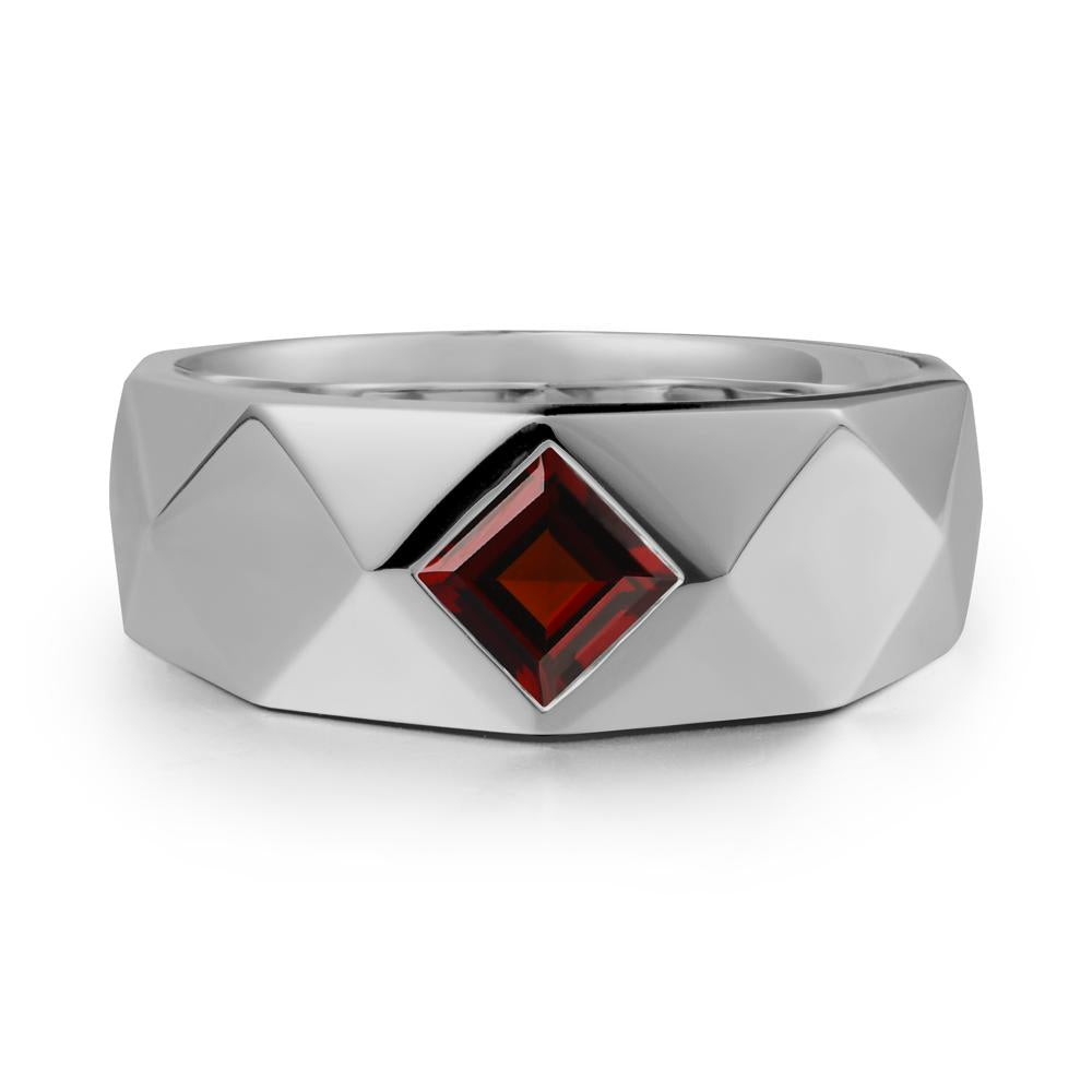 Wide Band Geometric Garnet Ring - LUO Jewelry #metal_platinum