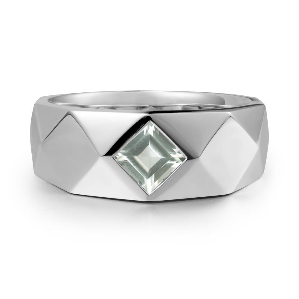 Wide Band Multi-Faceted  Green Amethyst Ring - LUO Jewelry #metal_18k white gold