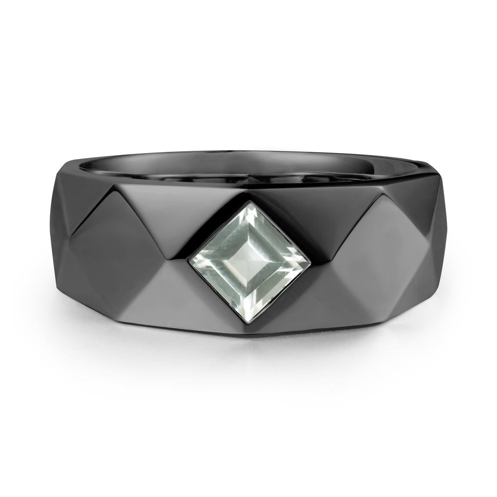 Wide Band Multi-Faceted  Green Amethyst Ring - LUO Jewelry #metal_black finish sterling silver