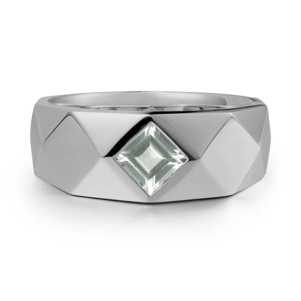 Wide Band Multi-Faceted  Green Amethyst Ring - LUO Jewelry #metal_platinum