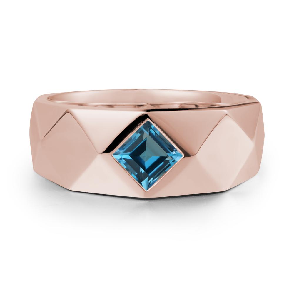 Simple Men Princess Cut London Blue Topaz Ring - LUO Jewelry #metal_14k rose gold
