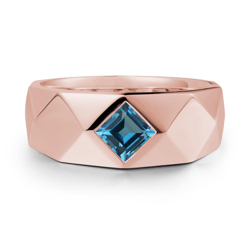 Simple Men Princess Cut London Blue Topaz Ring - LUO Jewelry #metal_18k rose gold