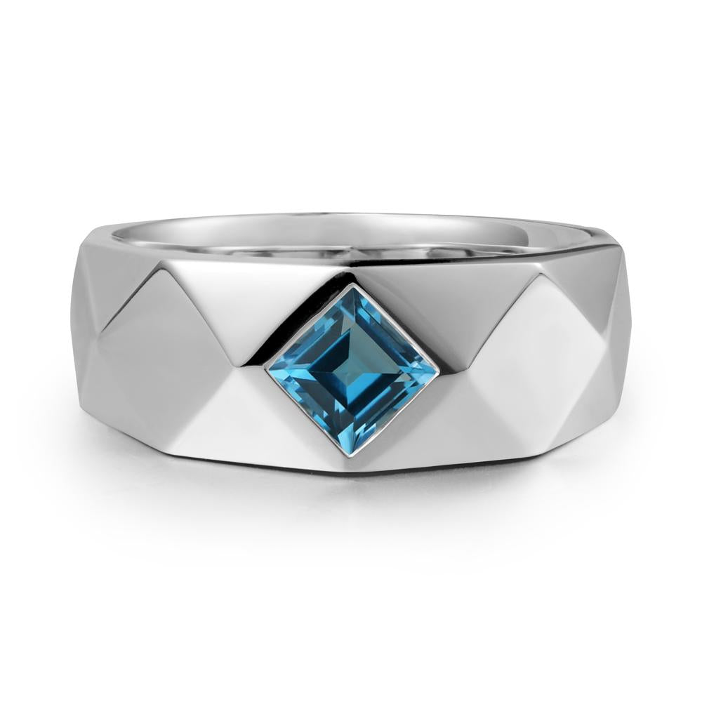 Simple Men Princess Cut London Blue Topaz Ring - LUO Jewelry #metal_18k white gold