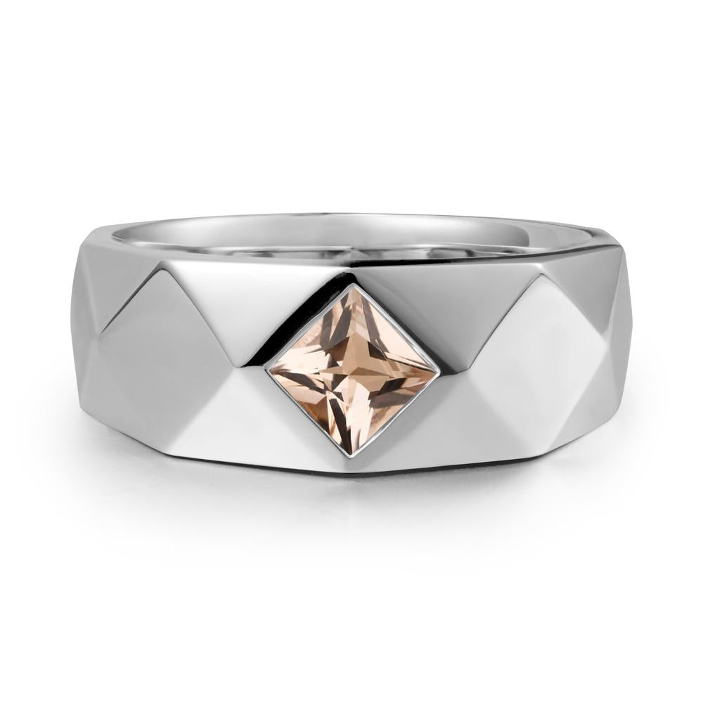 Wide Band Geometric Morganite Ring - LUO Jewelry #metal_18k white gold