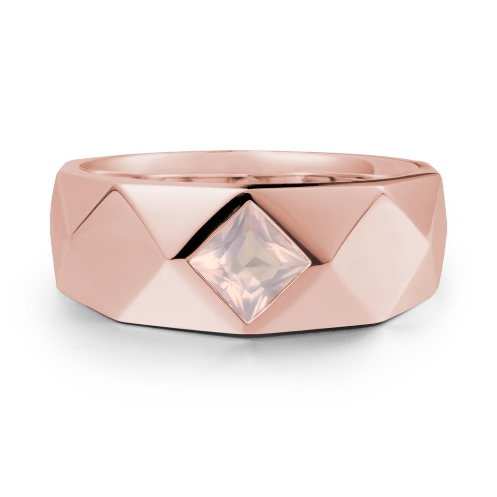 Simple Men Princess Cut Rose Quartz Ring - LUO Jewelry #metal_18k rose gold