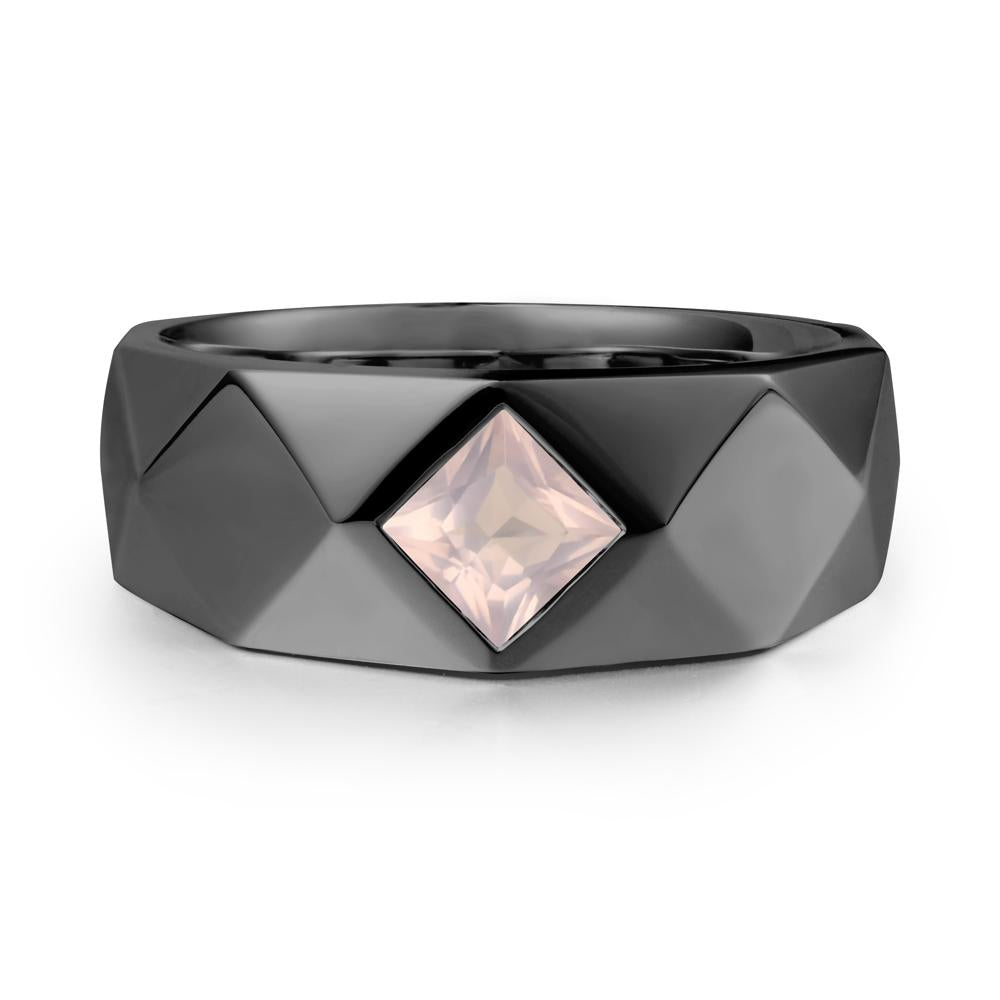 Simple Men Princess Cut Rose Quartz Ring - LUO Jewelry #metal_black finish sterling silver