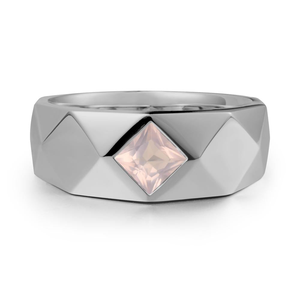 Simple Men Princess Cut Rose Quartz Ring - LUO Jewelry #metal_platinum