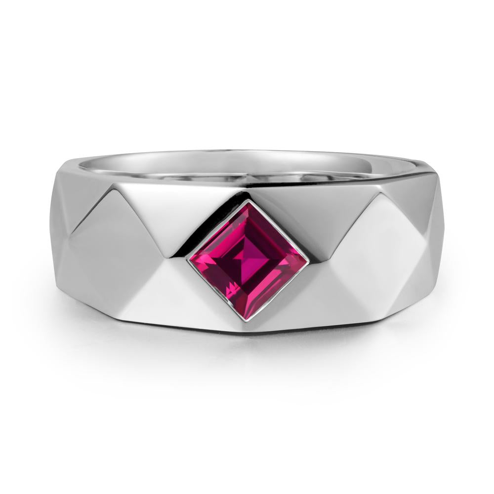 Wide Band Geometric Ruby Ring - LUO Jewelry #metal_14k white gold