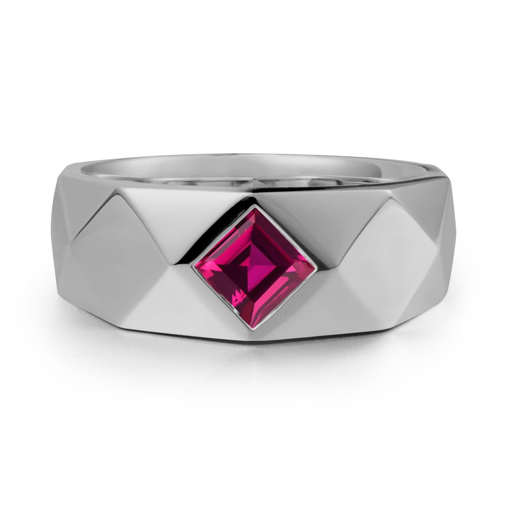 Wide Band Geometric Ruby Ring - LUO Jewelry #metal_platinum
