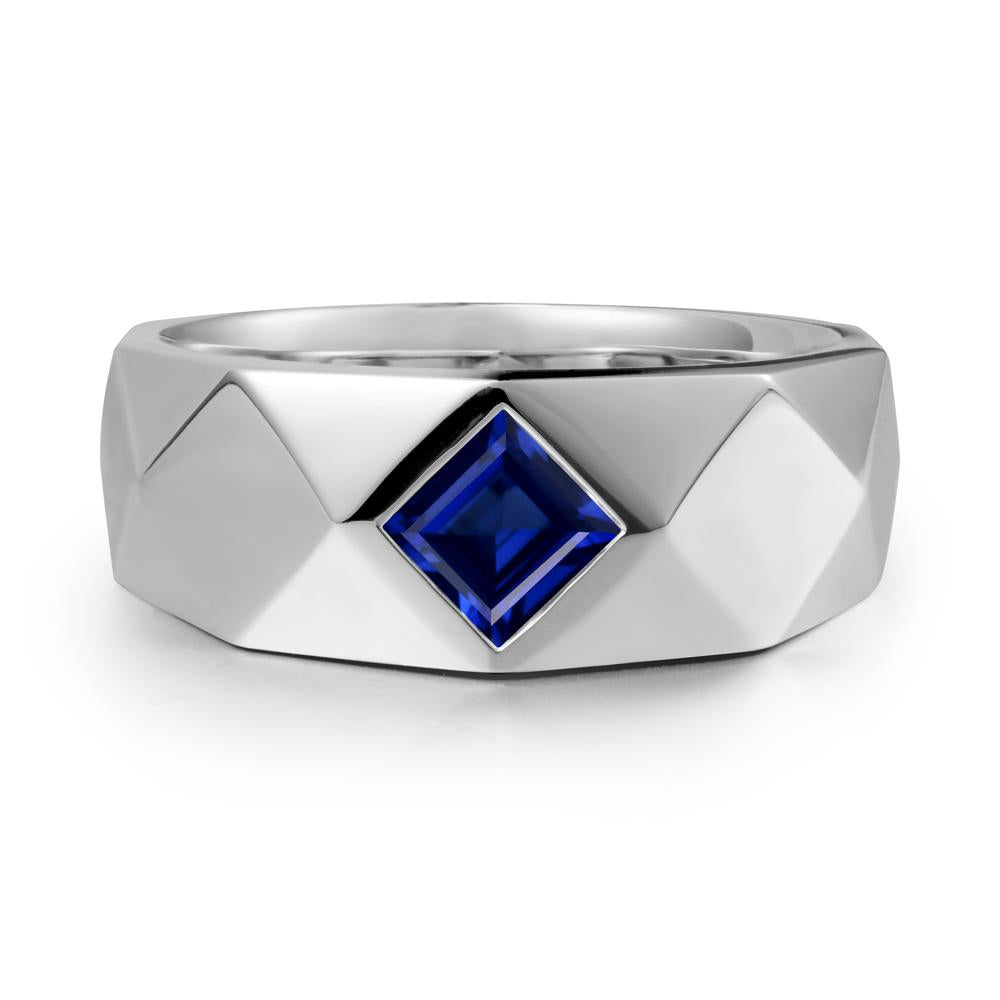 Wide Band Multi-Faceted  Sapphire Ring - LUO Jewelry #metal_14k white gold