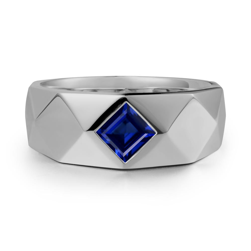 Wide Band Multi-Faceted  Sapphire Ring - LUO Jewelry #metal_platinum