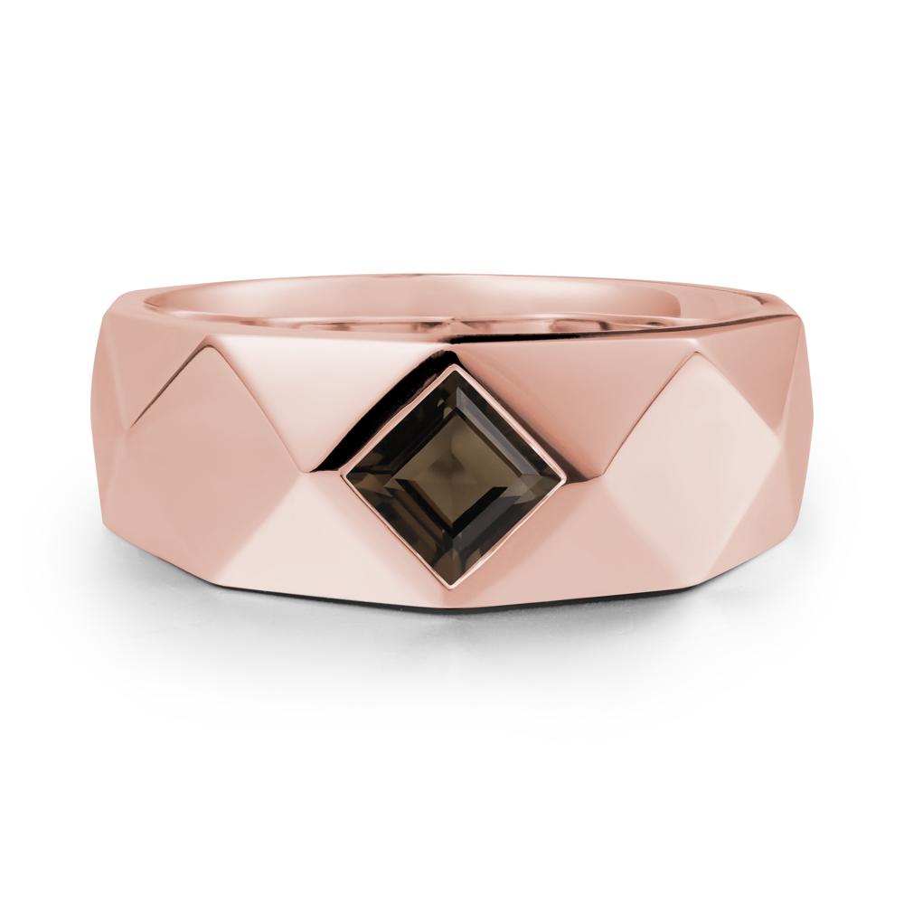 Simple Men Princess Cut Smoky Quartz Ring - LUO Jewelry #metal_18k rose gold