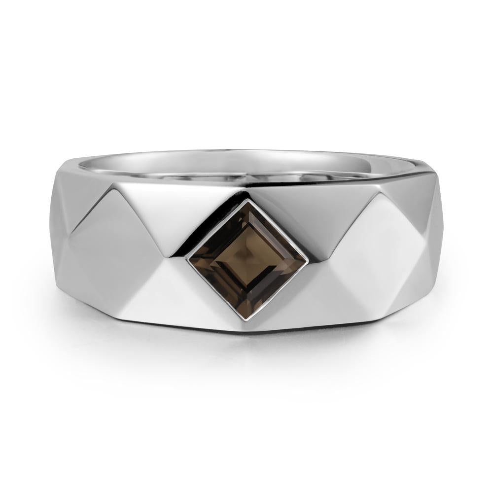 Simple Men Princess Cut Smoky Quartz Ring - LUO Jewelry #metal_18k white gold
