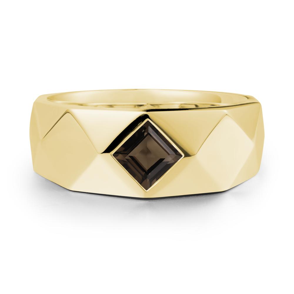 Simple Men Princess Cut Smoky Quartz Ring - LUO Jewelry #metal_18k yellow gold