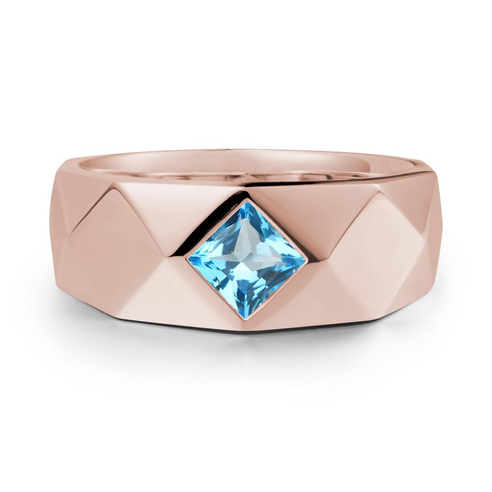 Wide Band Geometric Swiss Blue Topaz Ring - LUO Jewelry #metal_14k rose gold