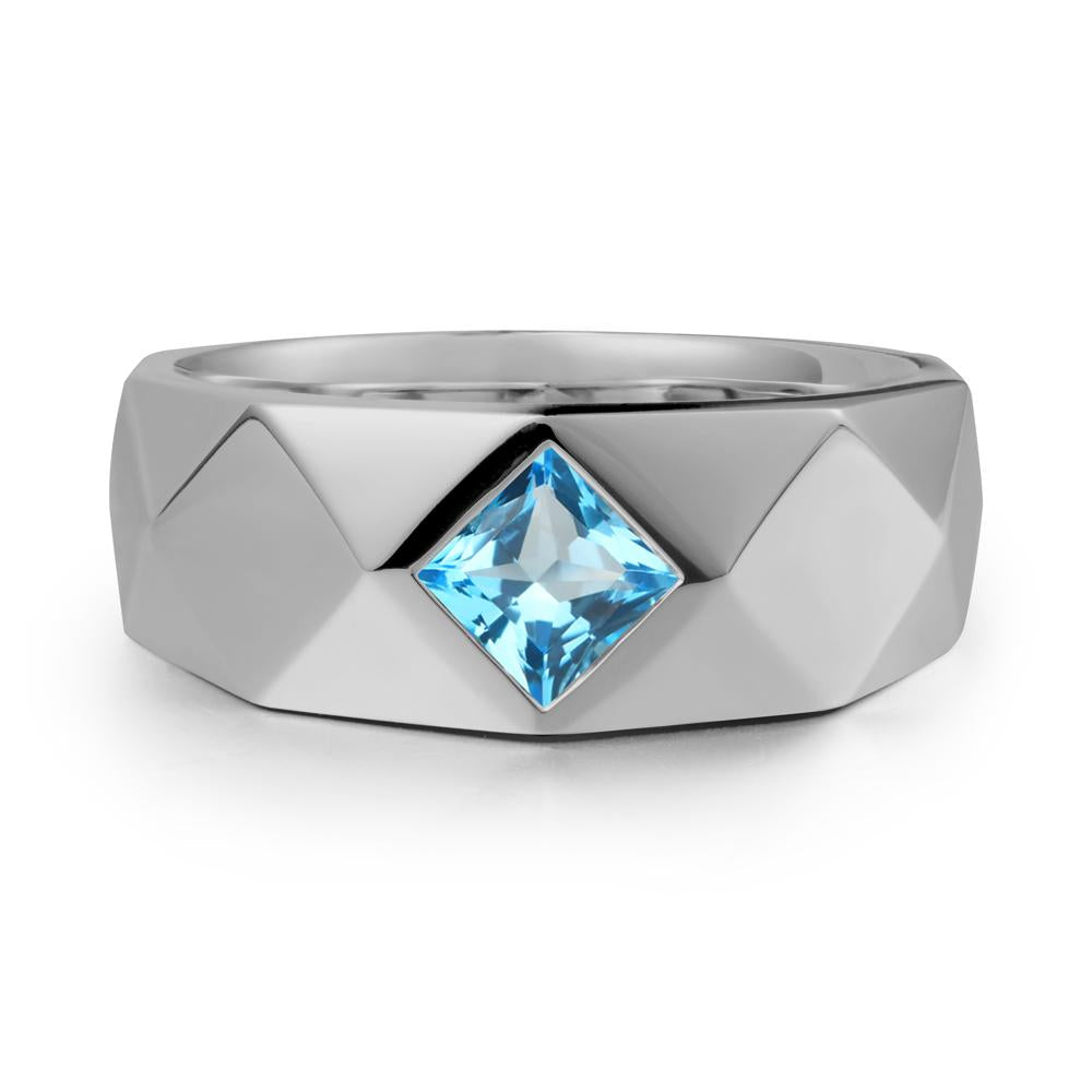 Wide Band Geometric Swiss Blue Topaz Ring - LUO Jewelry #metal_platinum