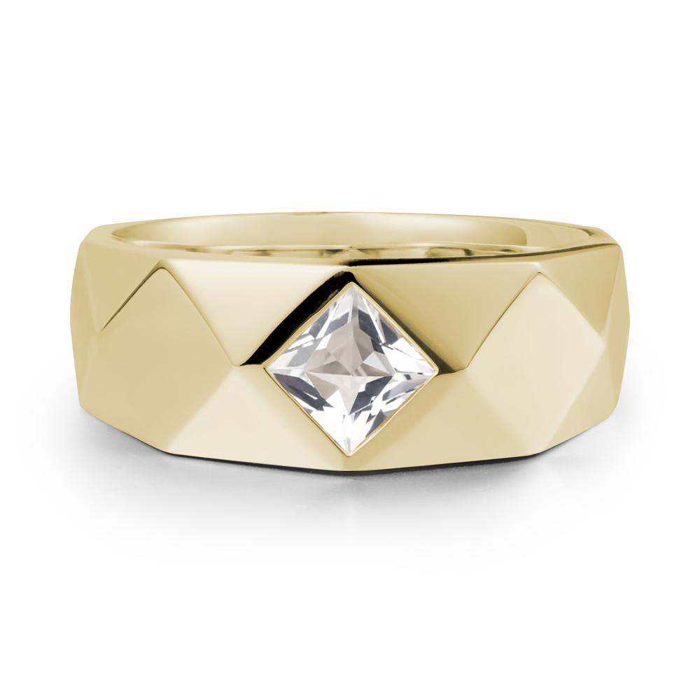 Wide Band Multi-Faceted  White Topaz Ring - LUO Jewelry #metal_14k yellow gold