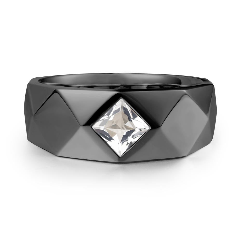 Wide Band Multi-Faceted  White Topaz Ring - LUO Jewelry #metal_black finish sterling silver