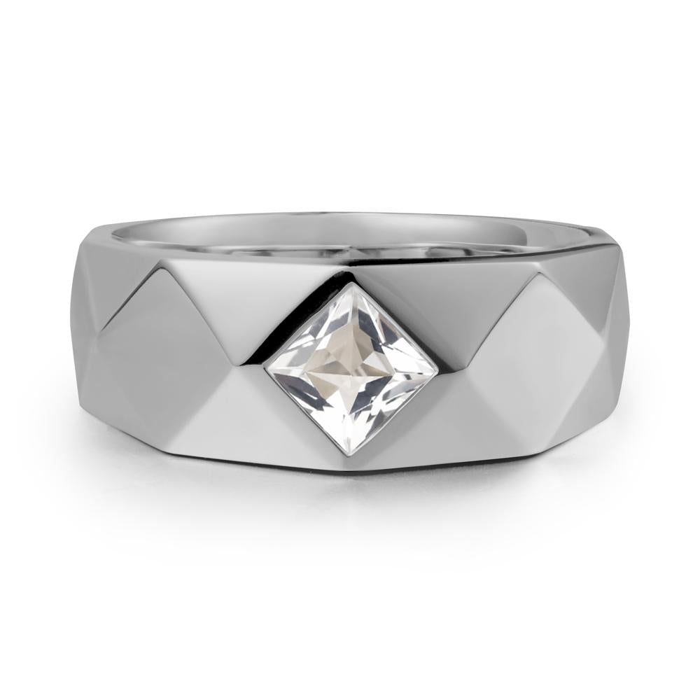 Wide Band Multi-Faceted  White Topaz Ring - LUO Jewelry #metal_platinum