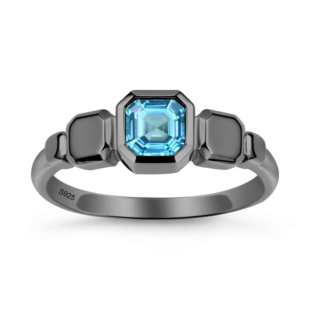 Unique Ascher Swiss Blue Topaz Ring - LUO Jewelry #metal_black finish sterling silver