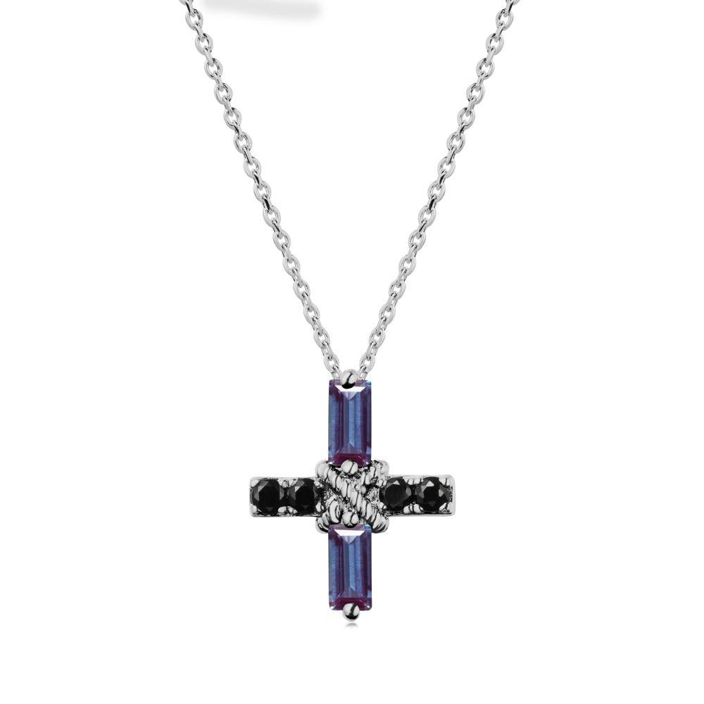 Baguette Alexandrite and Black Spinel Green Cross Necklace - LUO Jewelry #metal_platinum