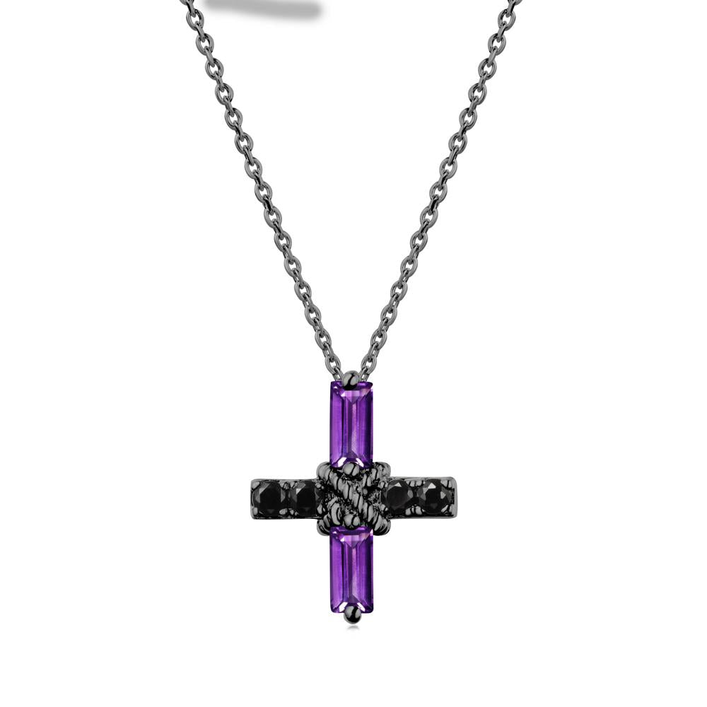 Baguette Amethyst and Black Spinel Green Cross Necklace - LUO Jewelry #metal_black finish sterling silver
