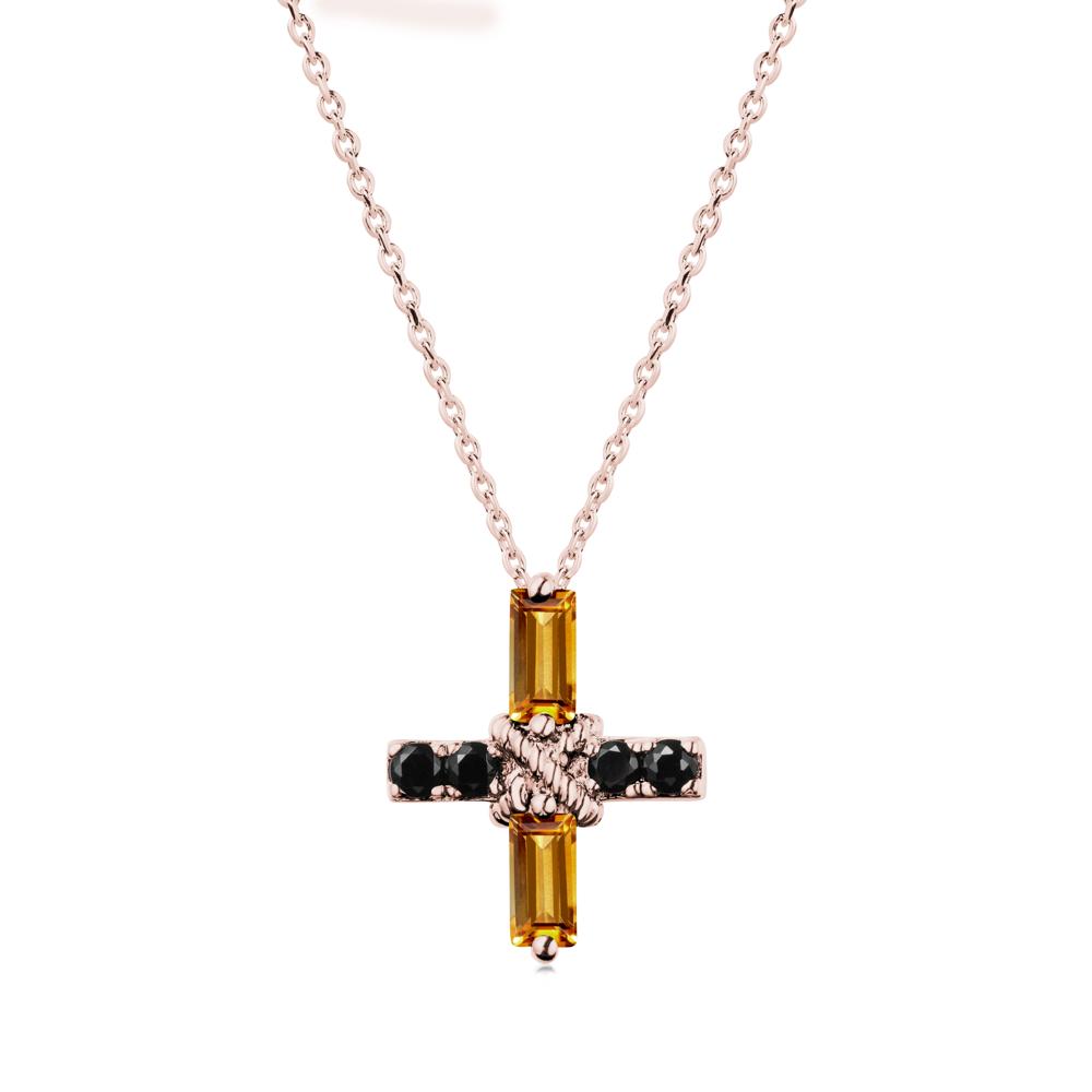 Baguette Citrine and Black Spinel Green Cross Necklace - LUO Jewelry #metal_18k rose gold