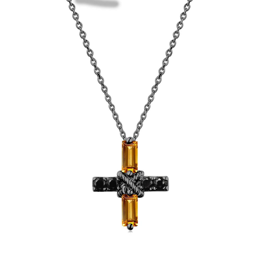 Baguette Citrine and Black Spinel Green Cross Necklace - LUO Jewelry #metal_black finish sterling silver
