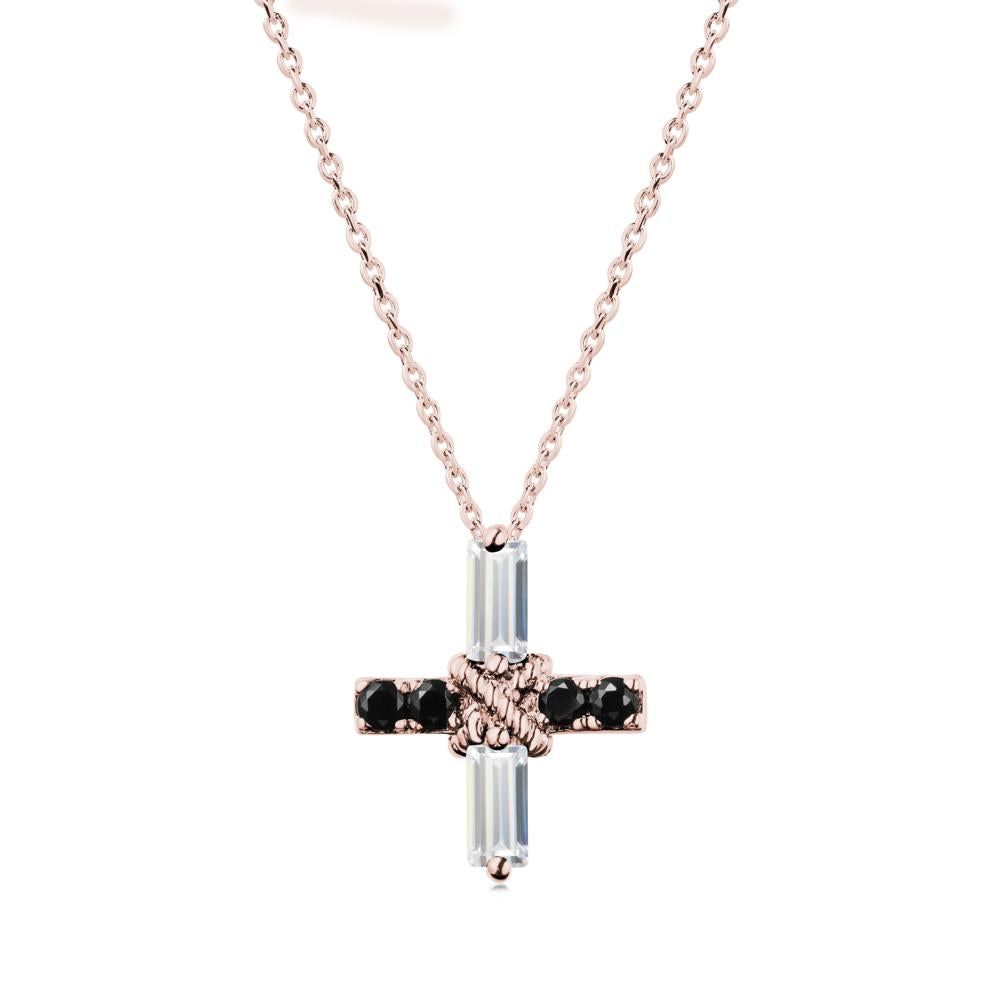 Baguette Cubic Zirconia and Black Spinel Green Cross Necklace - LUO Jewelry #metal_18k rose gold