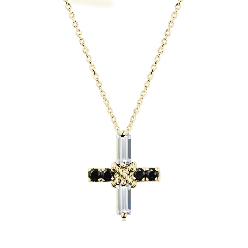 Baguette Cubic Zirconia and Black Spinel Green Cross Necklace - LUO Jewelry #metal_18k yellow gold