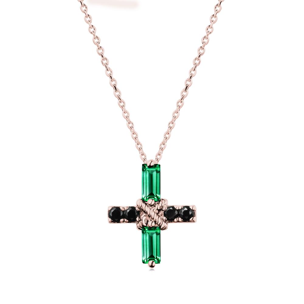 Baguette Emerald and Black Spinel Green Cross Necklace - LUO Jewelry #metal_18k rose gold