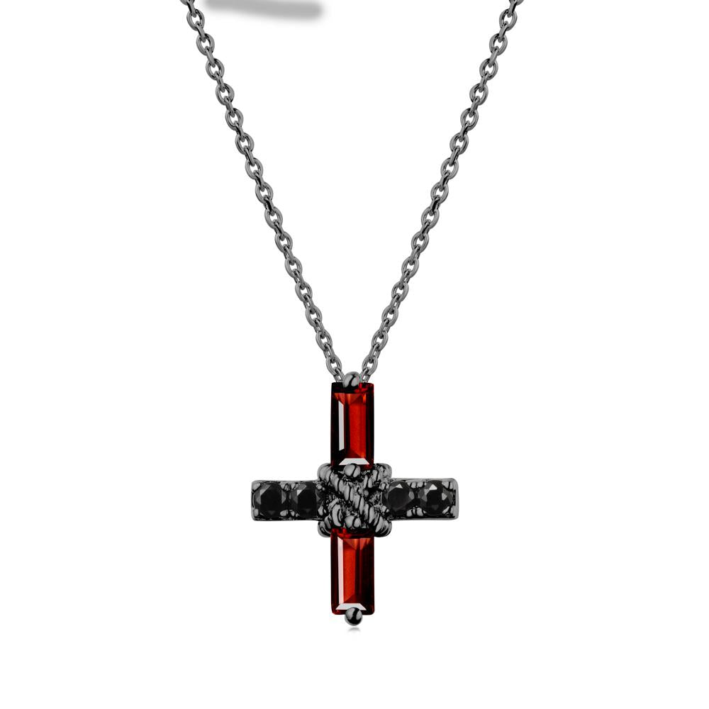 Baguette Garnet and Black Spinel Green Cross Necklace - LUO Jewelry #metal_black finish sterling silver