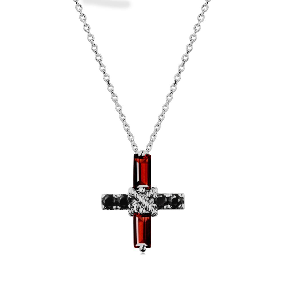 Baguette Garnet and Black Spinel Green Cross Necklace - LUO Jewelry #metal_platinum