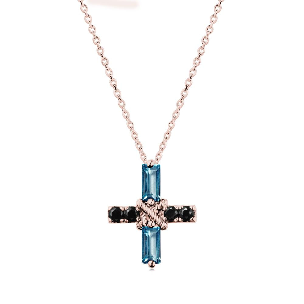 Baguette London Blue Topaz and Black Spinel Green Cross Necklace - LUO Jewelry #metal_18k rose gold
