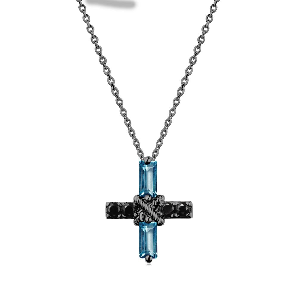 Baguette London Blue Topaz and Black Spinel Green Cross Necklace - LUO Jewelry #metal_black finish sterling silver