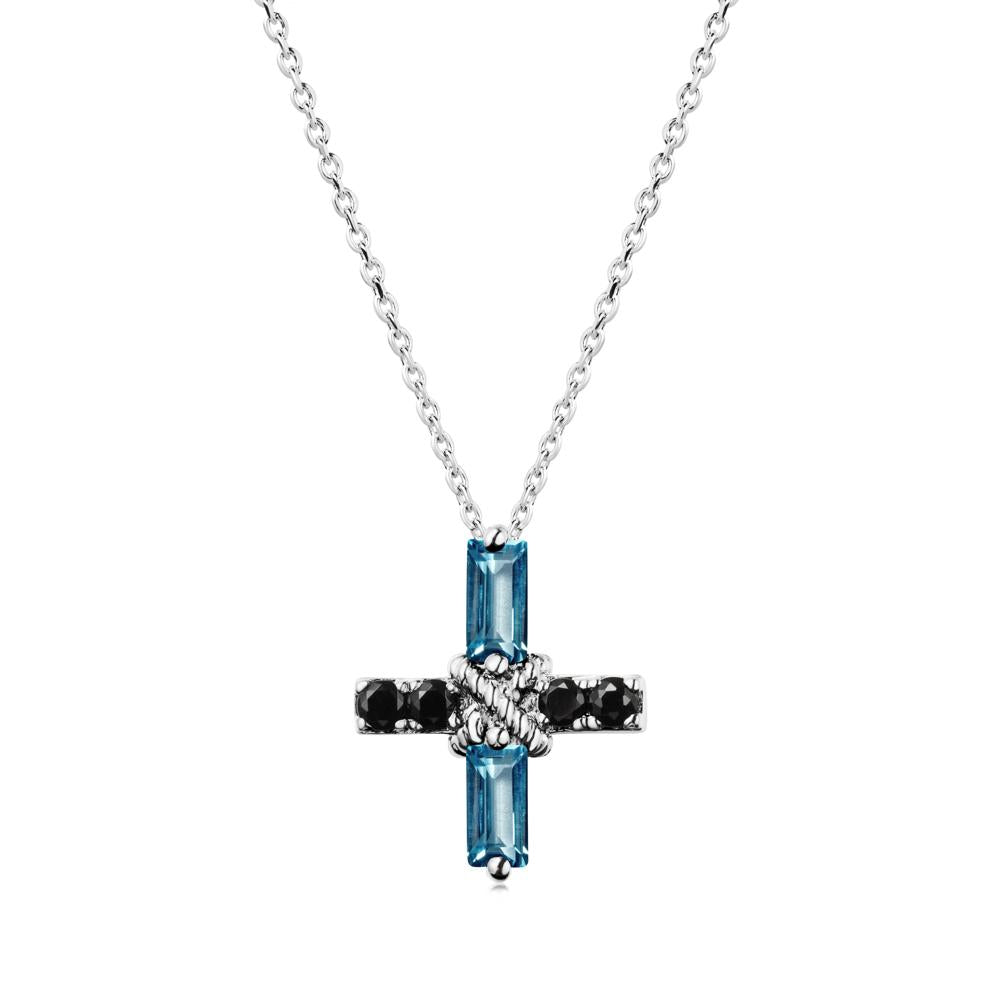 Baguette London Blue Topaz and Black Spinel Green Cross Necklace - LUO Jewelry #metal_sterling silver