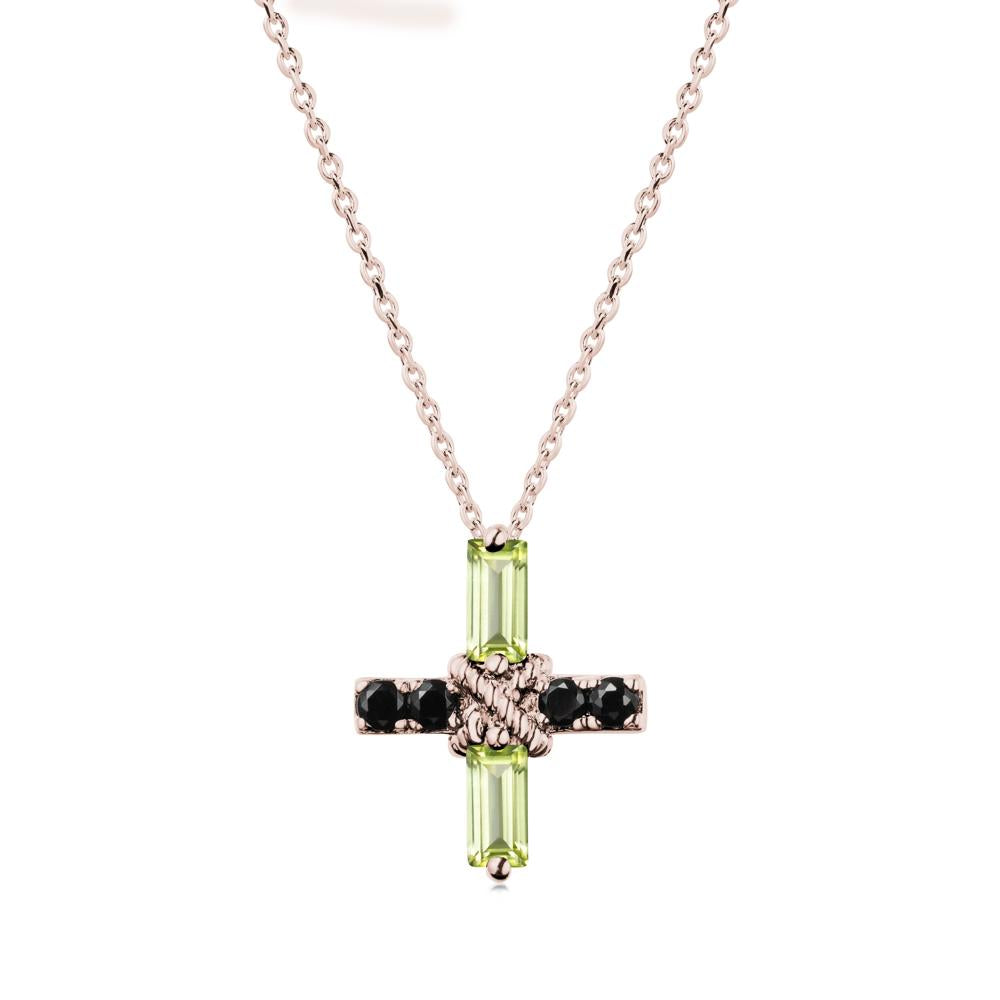 Baguette Peridot and Black Spinel Green Cross Necklace - LUO Jewelry #metal_14k rose gold