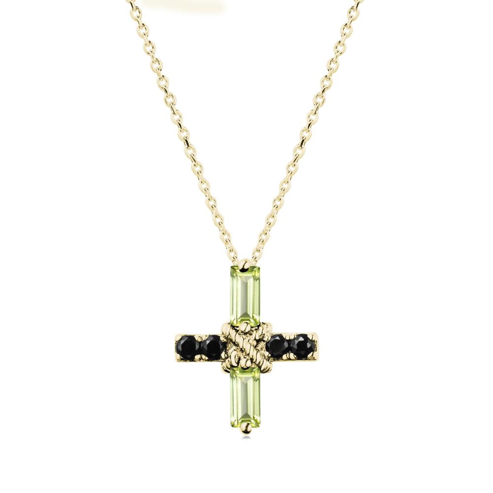 Baguette Peridot and Black Spinel Green Cross Necklace - LUO Jewelry #metal_18k yellow gold