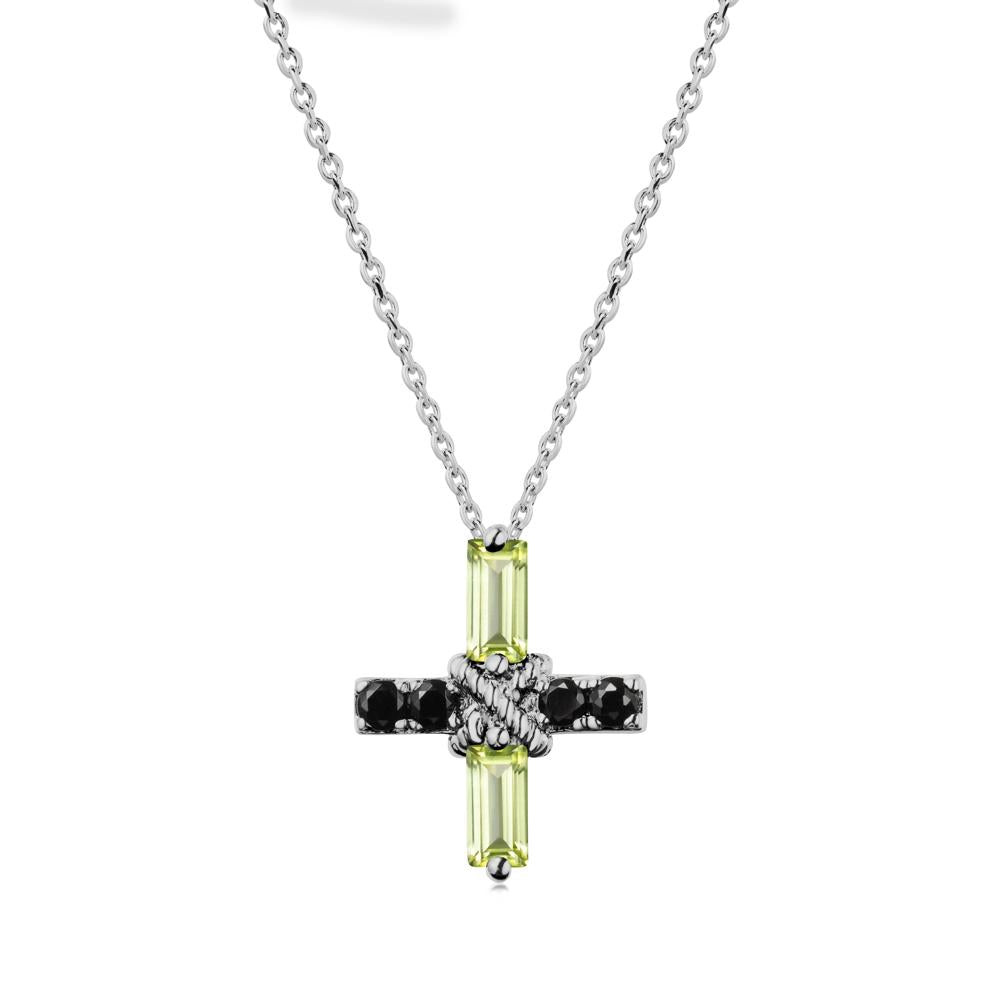 Baguette Peridot and Black Spinel Green Cross Necklace - LUO Jewelry #metal_platinum