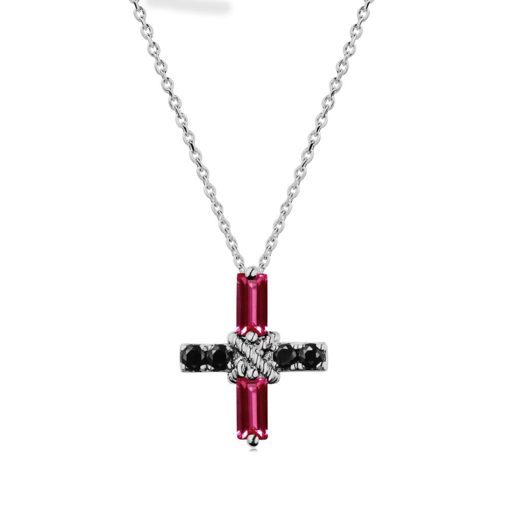 Baguette Ruby and Black Spinel Green Cross Necklace - LUO Jewelry #metal_platinum