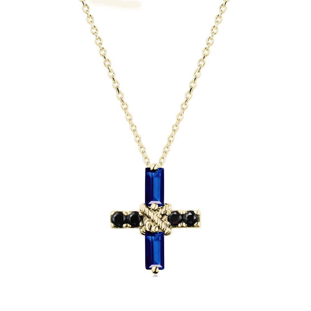 Baguette Sapphire and Black Spinel Green Cross Necklace - LUO Jewelry #metal_18k yellow gold