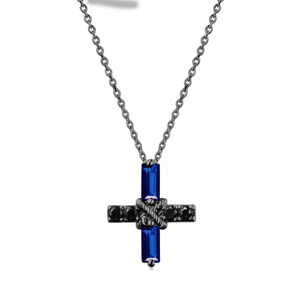 Baguette Sapphire and Black Spinel Green Cross Necklace - LUO Jewelry #metal_black finish sterling silver