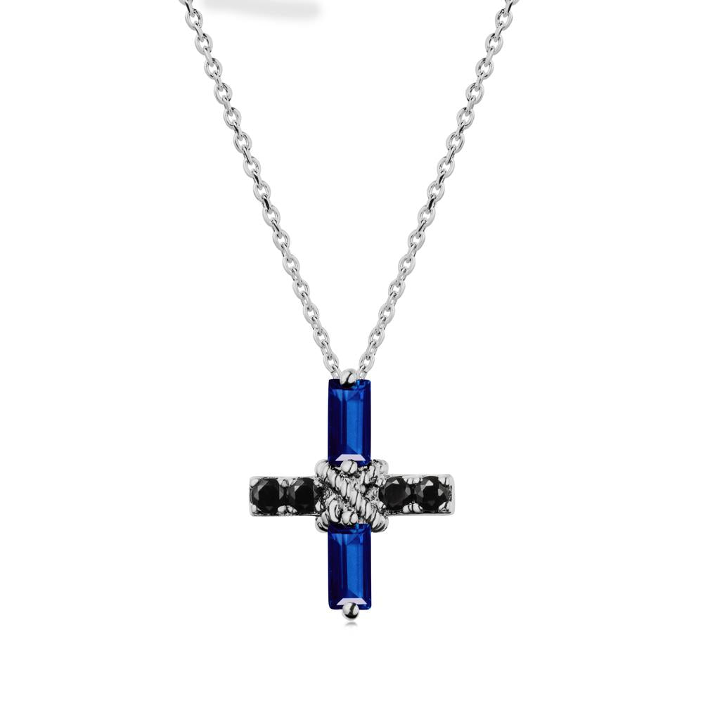 Baguette Sapphire and Black Spinel Green Cross Necklace - LUO Jewelry #metal_platinum