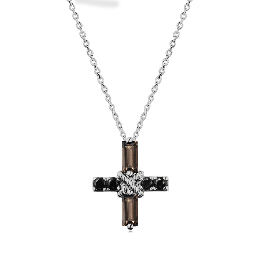 Baguette Smoky Quartz and Black Spinel Green Cross Necklace - LUO Jewelry #metal_platinum