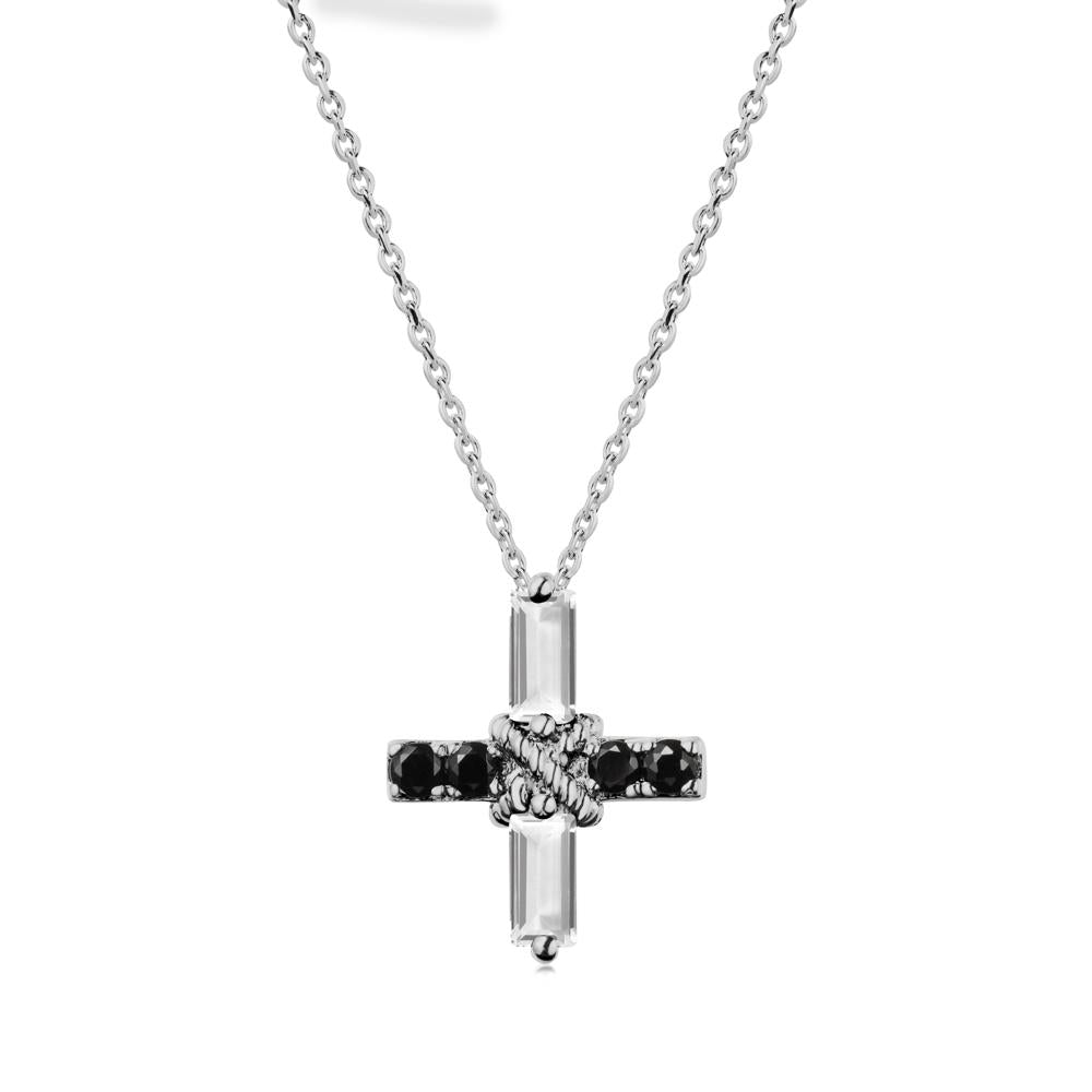 Baguette White Topaz and Black Spinel Green Cross Necklace - LUO Jewelry #metal_platinum
