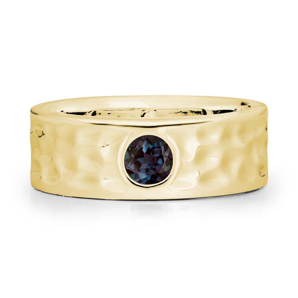 Hammered Wide Band Bezel Alexandrite Ring - LUO Jewelry #metal_18k yellow gold