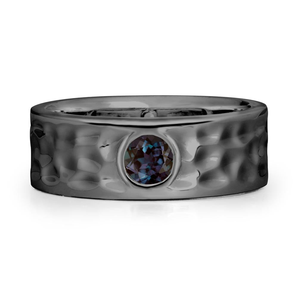 Hammered Wide Band Bezel Alexandrite Ring - LUO Jewelry #metal_black finish sterling silver
